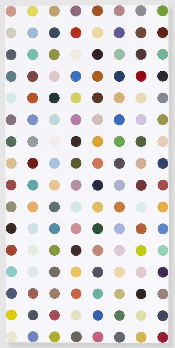 Famotidine, 2004-2011 Household gloss on canvas 62 x 30 inches 157.5 x 76.2 cm Photographed by Prudence Cuming Associates © Damien Hirst and Science Ltd. All rights reserved, DACS 2011, Courtesy Gagosian Gallery